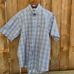 WRANGLER George Strait Men’s Blue White Plaid Short Sleeve Button Down Medium